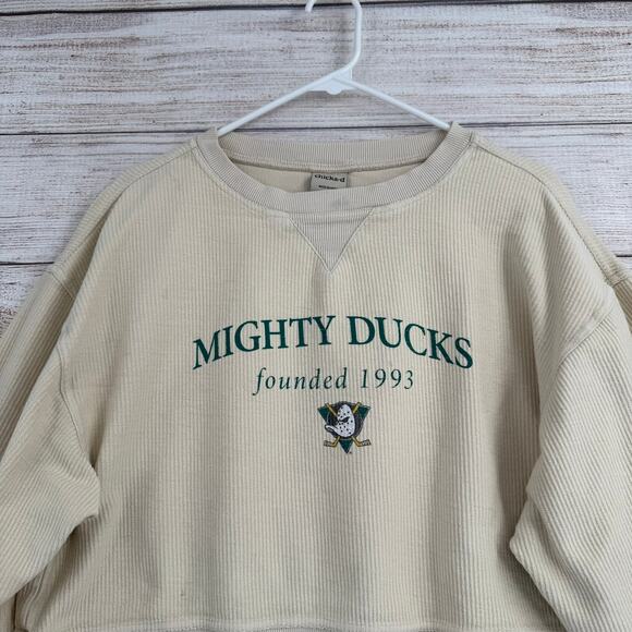Chicka-D Mighty Ducks Thermal Cropped Boxy Sweatshirt Womens Medium Cream - Picture 3 of 10